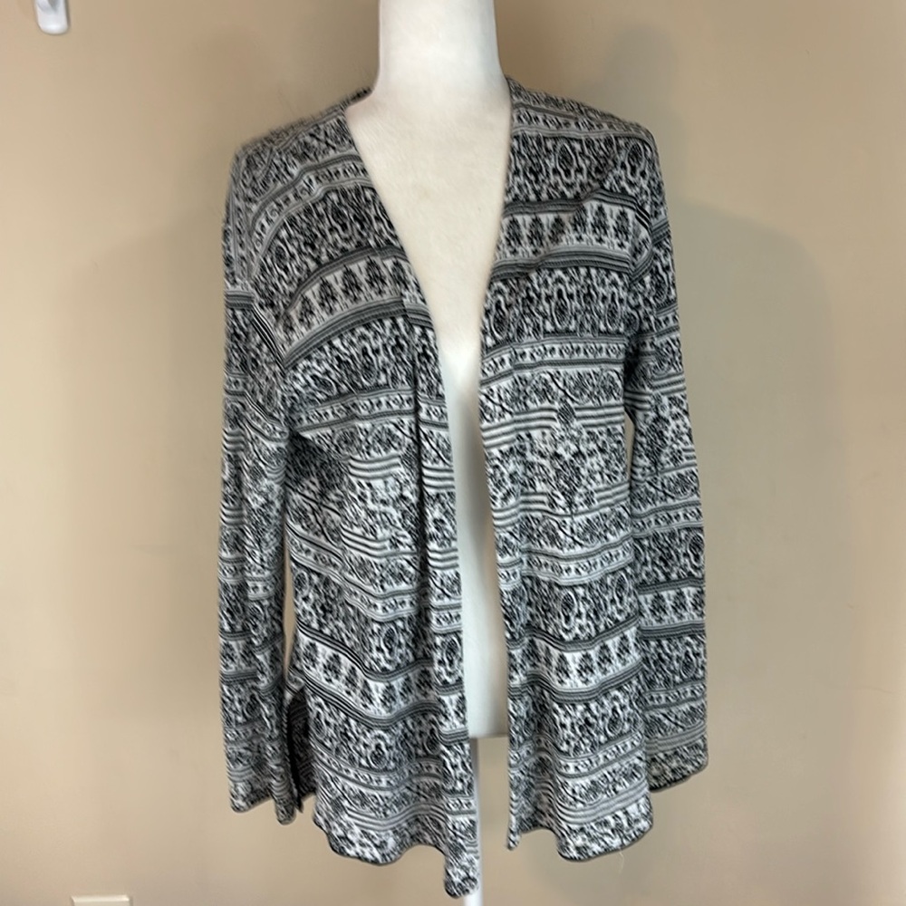 J Jill Black and White Lightweight Cotton Open Front Sweater Size Small